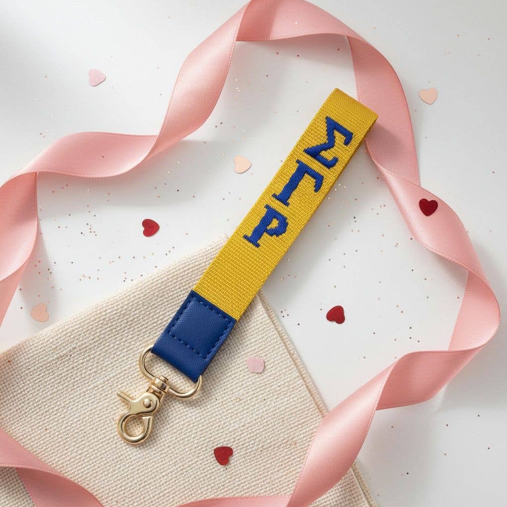SGRHO Yellow Canvas Embroidered Wristlet Strap Clip: Color: Gold and Blue