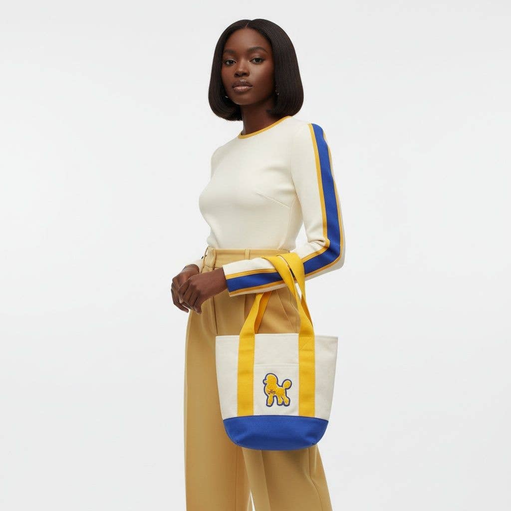 SGRHO Mini Canvas Tote Bag Poodle Embroider Merch: Color: Gold and Blue