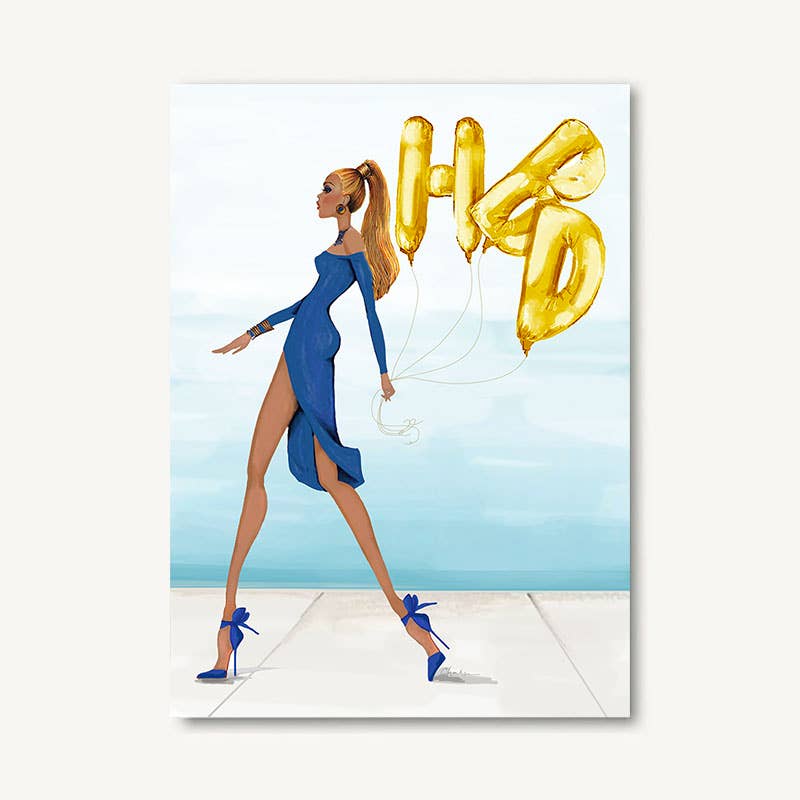 Blue & Gold HBD Balloons Greeting Card