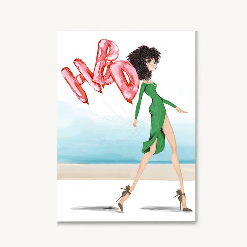 Pink & Green HBD Balloons Greeting Card