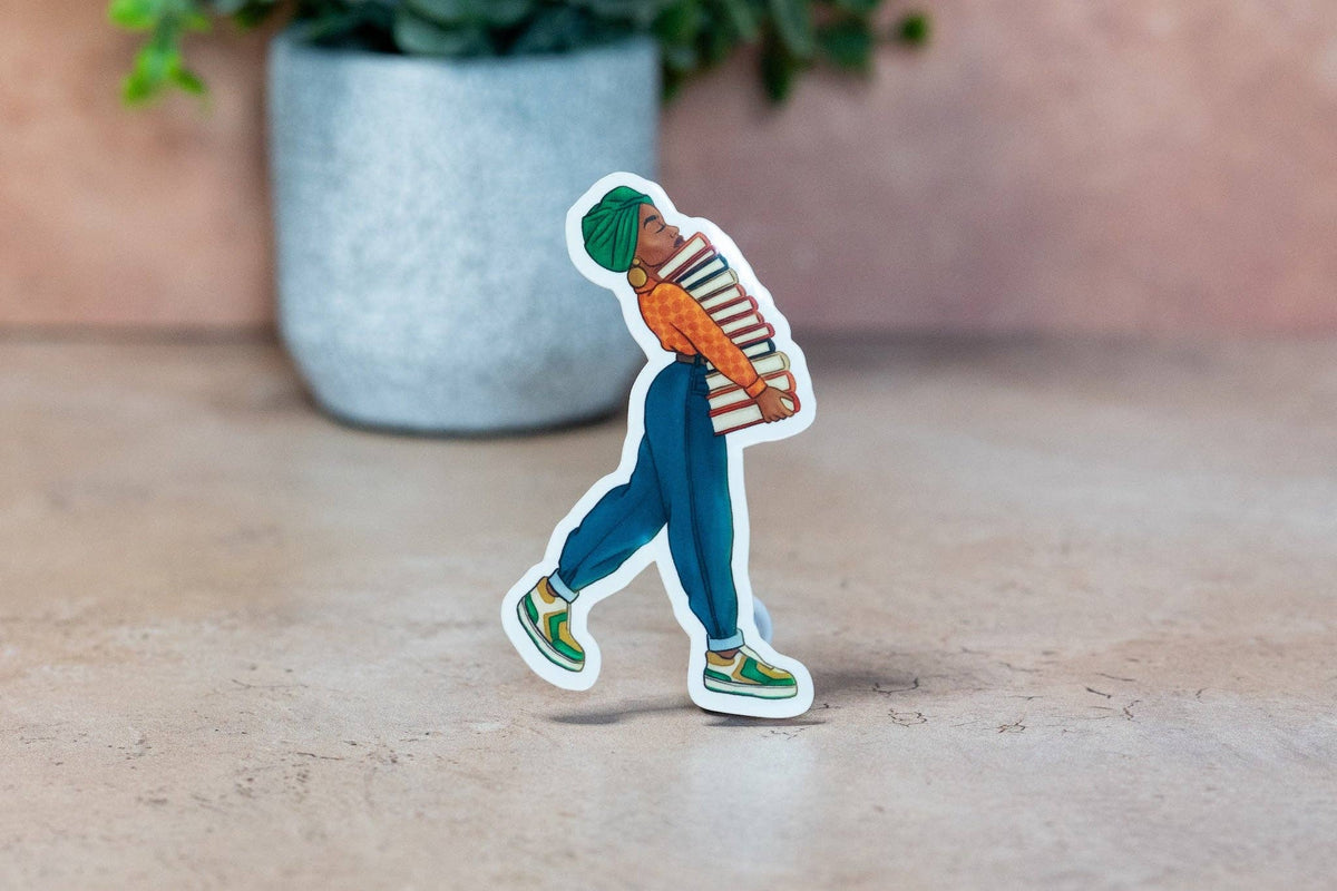 Black Girl Book Stacks Die Cut Sticker