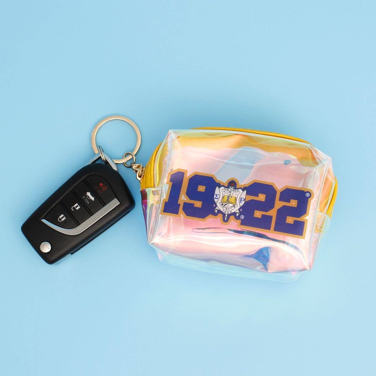 SGRHO Sorority Iridescent Zipper Pouch Keychain: Gold and Blue