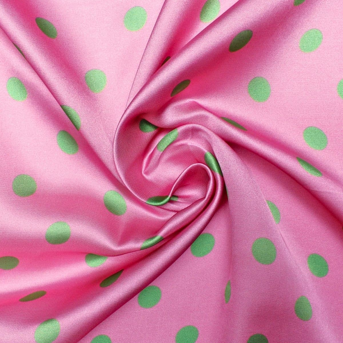 Pink and Green Polka Dot Silky Square Scarf AKA: Color: Pink