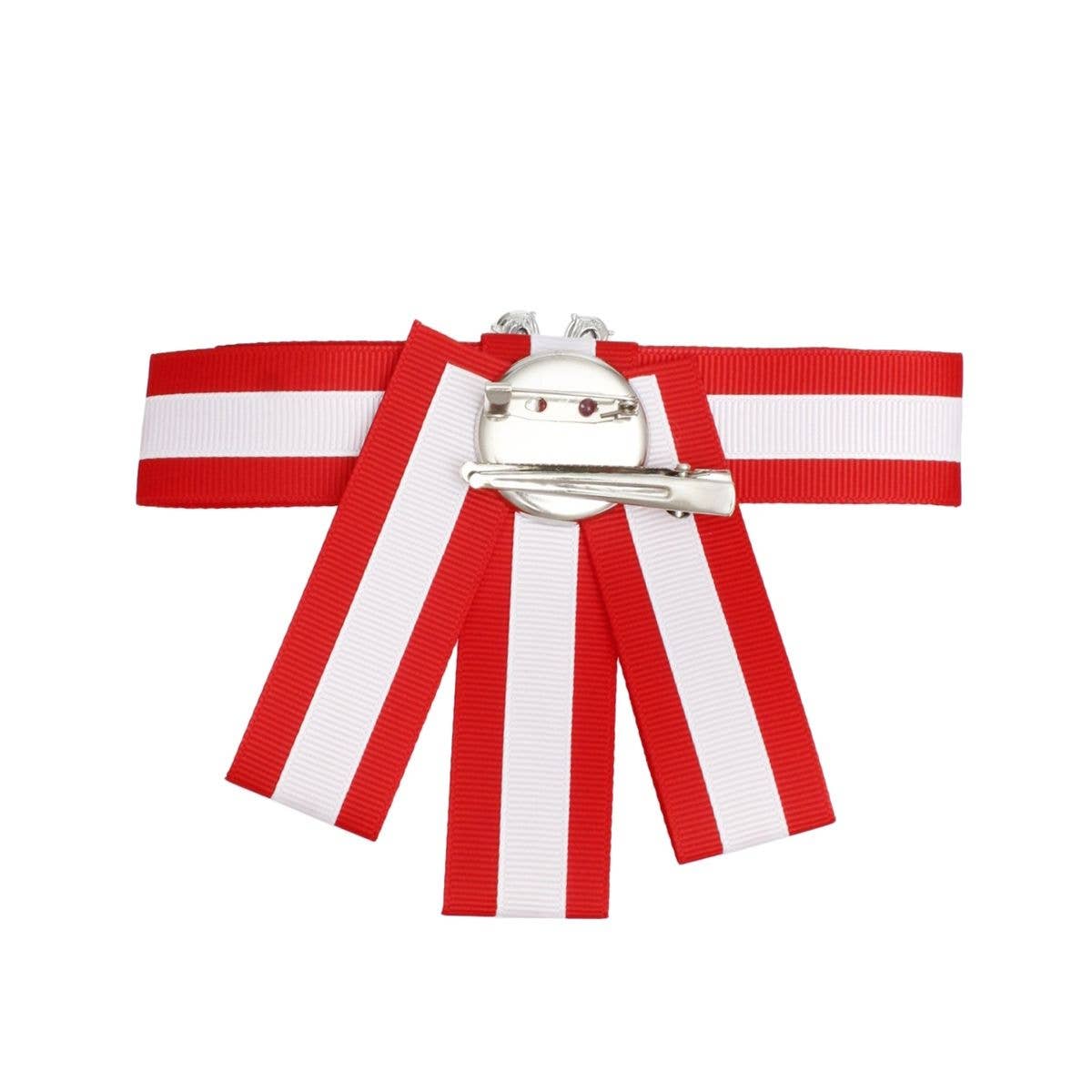 DST Sorority Red White Bow Tie Style Brooch: Red and White