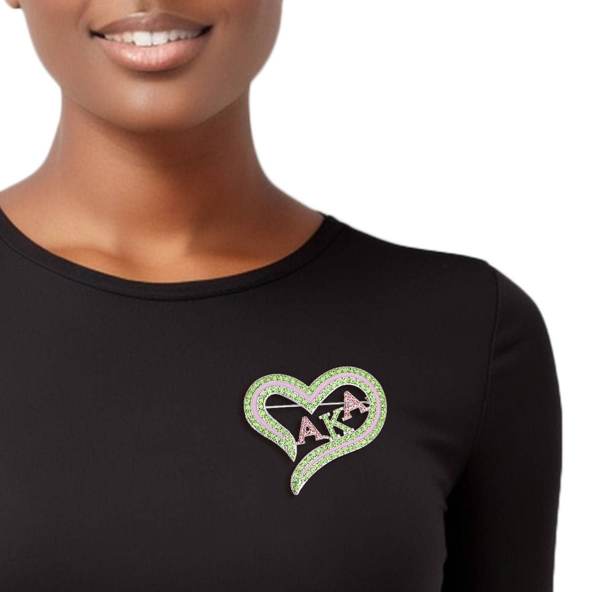 AKA Sorority Heart Pink Green Bling Brooch Women: Pink and Green