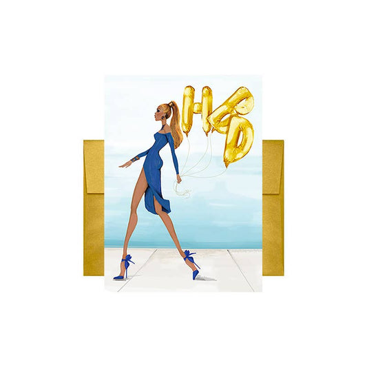 Blue & Gold HBD Balloons Greeting Card