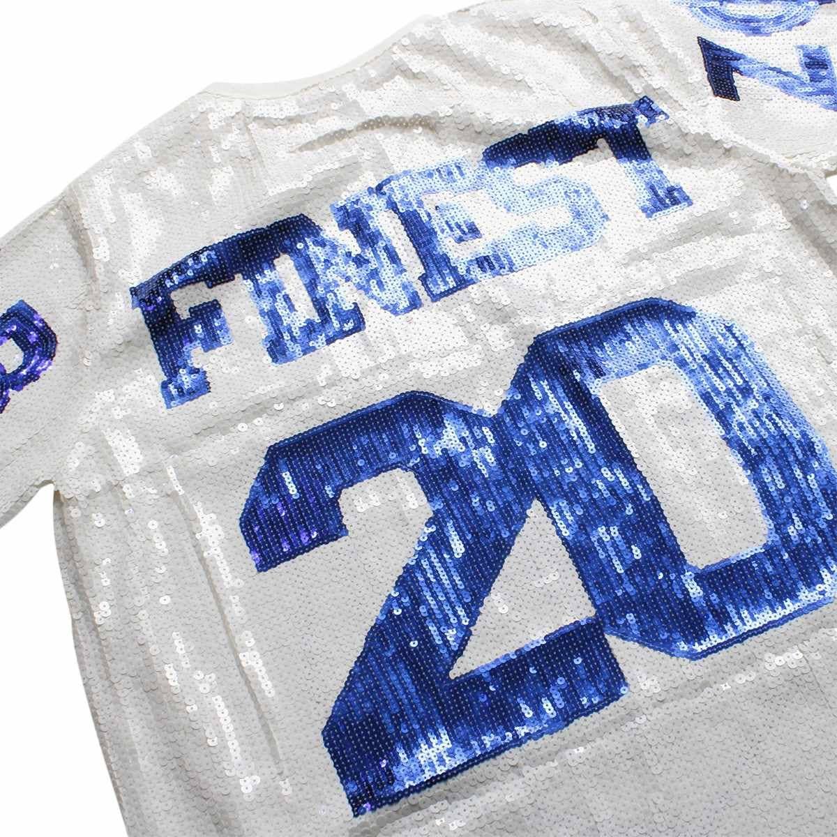 ZPB Sorority White Sequin Jersey Shirt for Women: Blue and Whit
