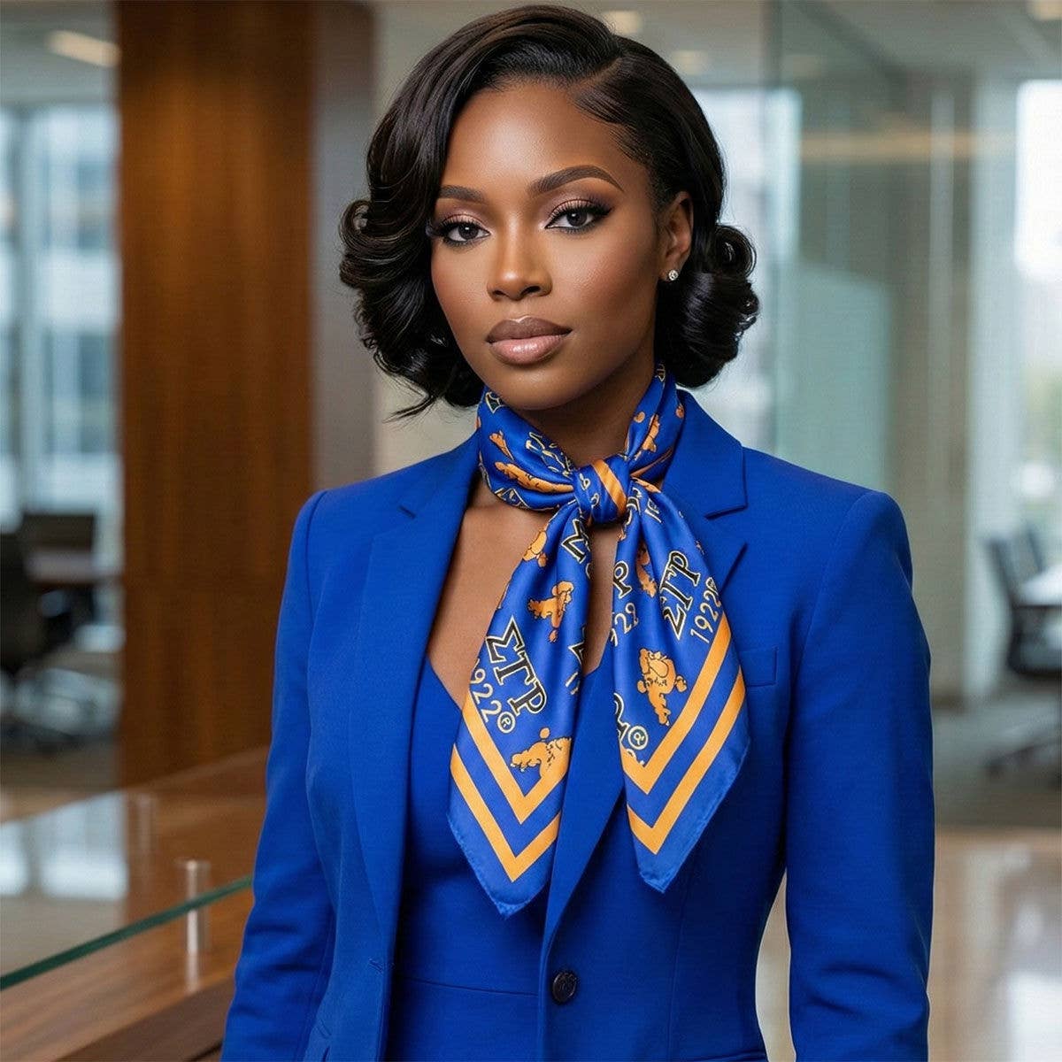 SGRHO Dark Blue and Yellow Poodle Square Scarf: Color: Blue
