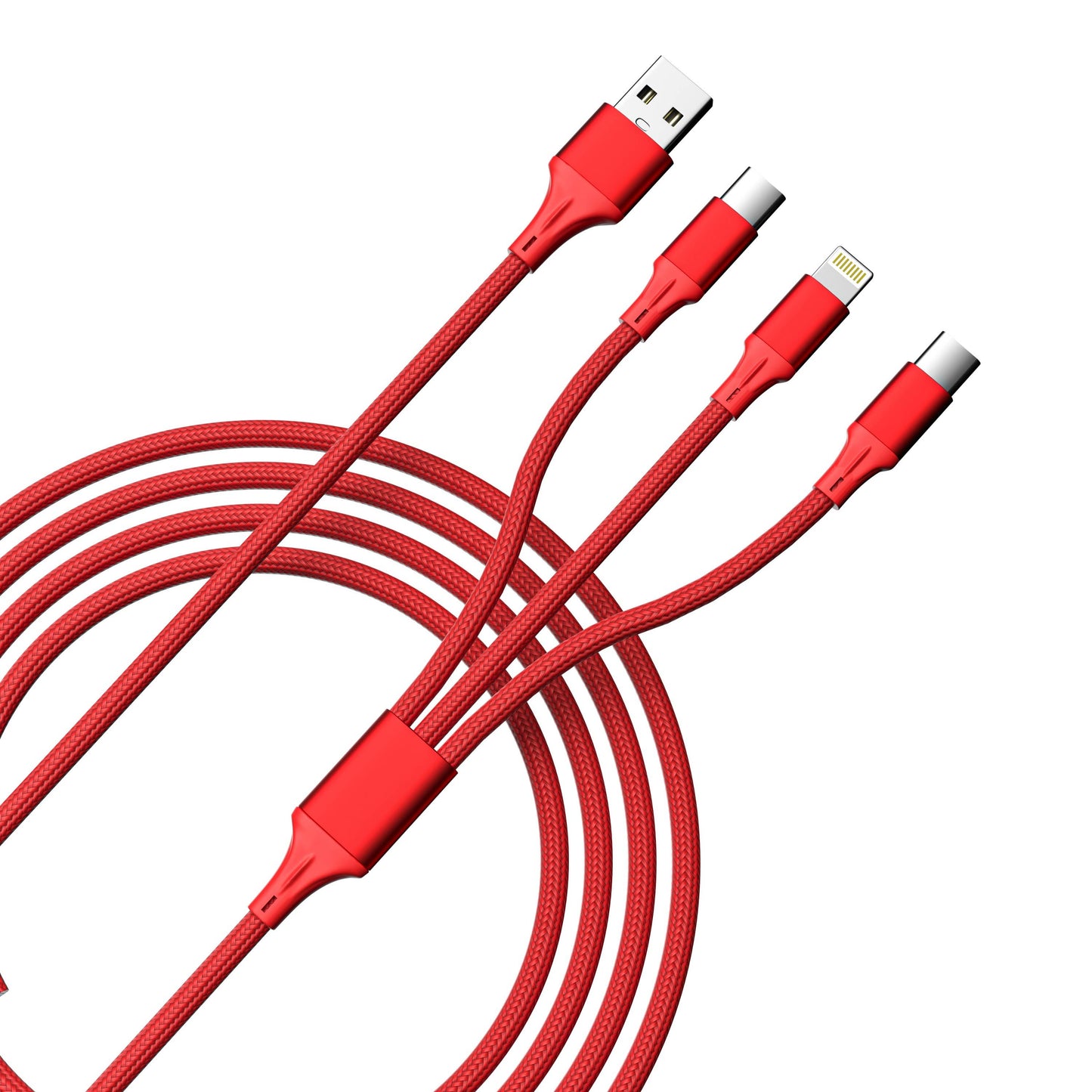 3-in-1 Cable For IPhone/Ipad & Android Devices - Retail Pack: Red
