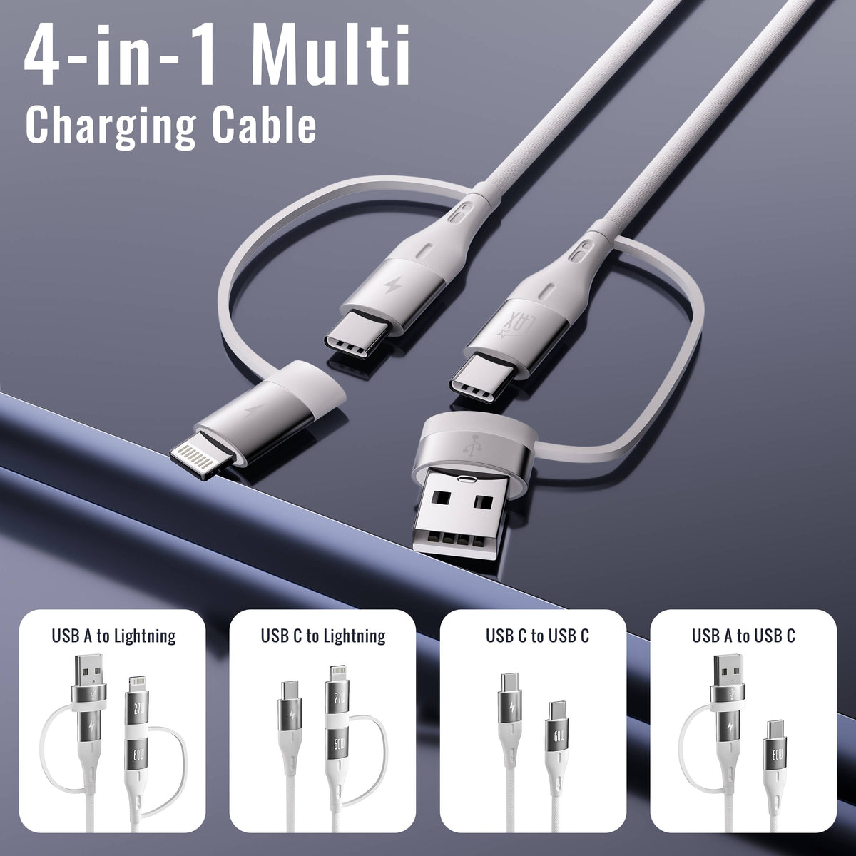 USB PD 20W Wall Charger + 6ft 4-in-1 Linear Cable- Retail