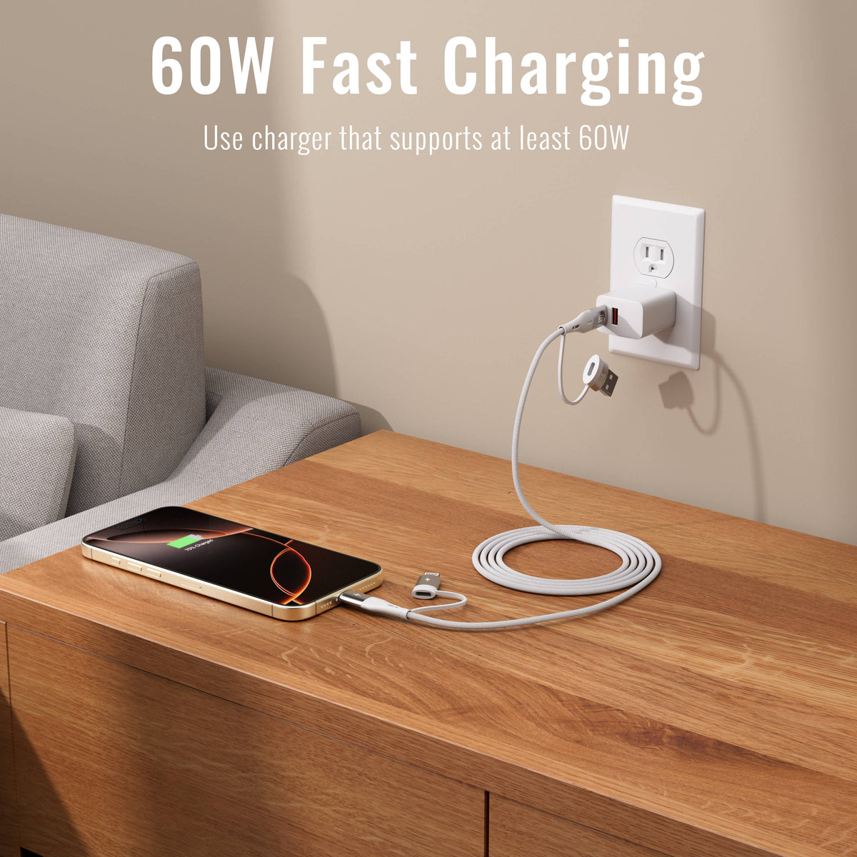 USB PD 20W Wall Charger + 6ft 4-in-1 Linear Cable- Retail