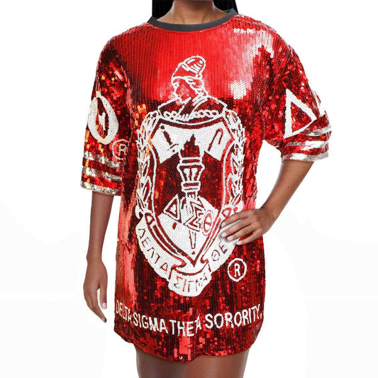 DST Sorority Red and White Sequin Jersey Shirt: Red and White