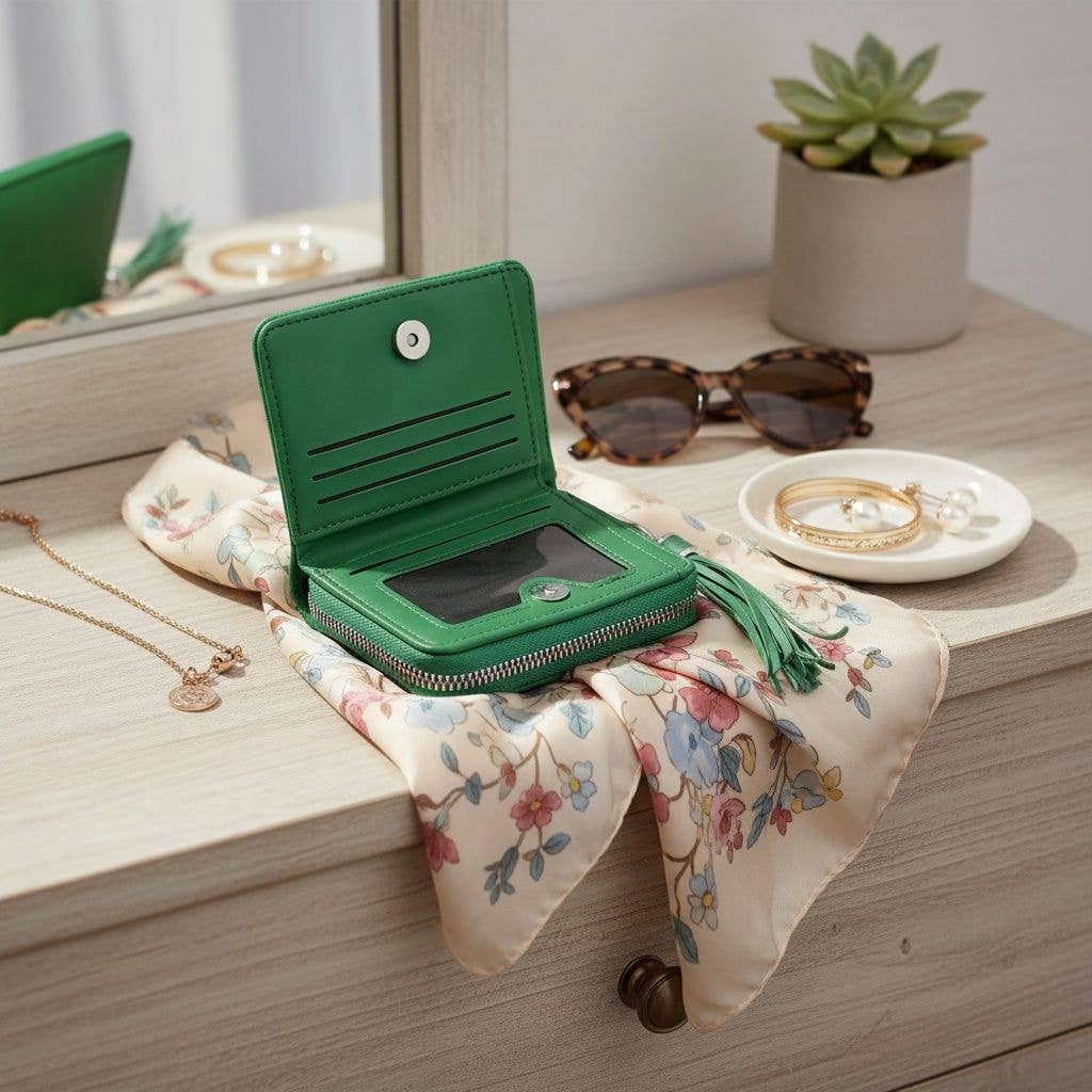 AKA Green Tassel Keychain Zipper Wallet Updated: Color: Green