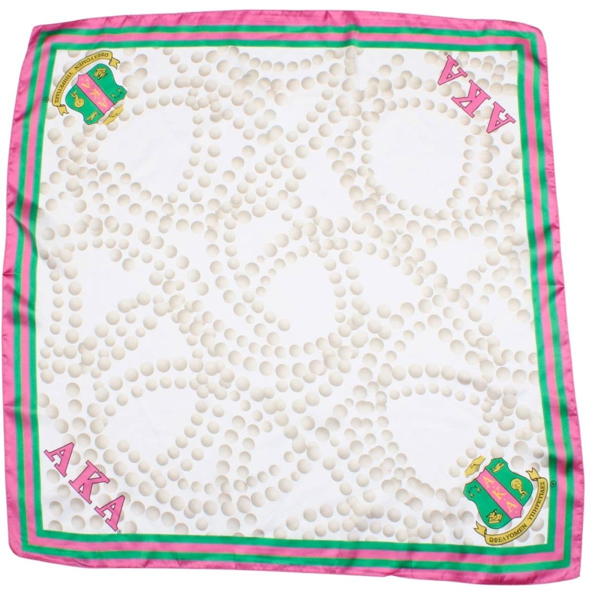 AKA Sorority Pearl Print Square Scarf for Women: Pink and Green