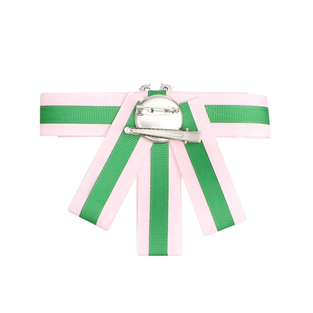 AKA Sorority Pink Green Bow Tie Style Brooch: Pink and Green