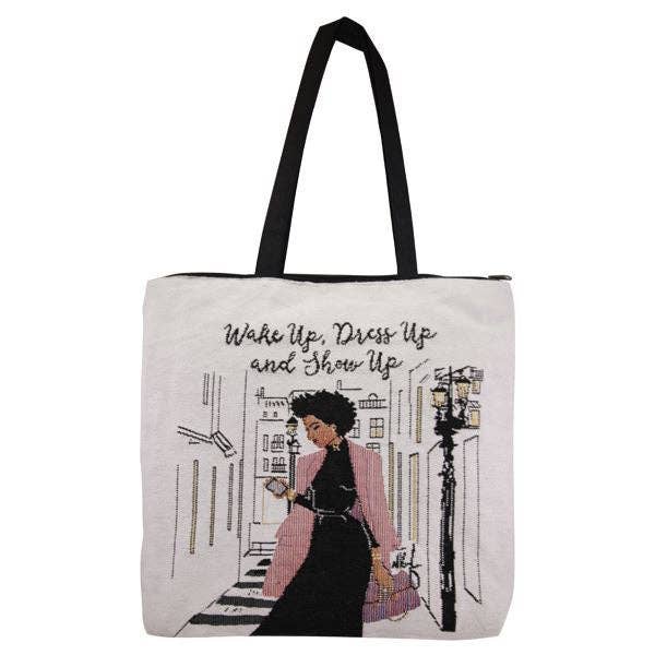 WTB12 Wake Up Show Up Woven Tote Bag