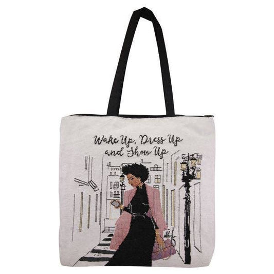WTB12 Wake Up Show Up Woven Tote Bag