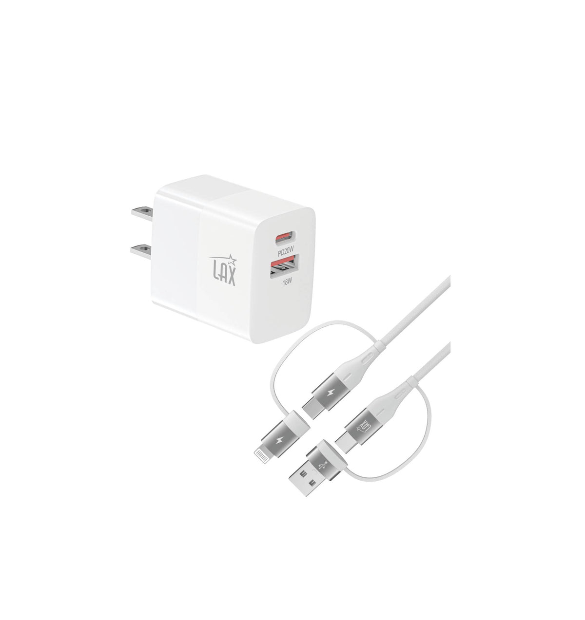 USB PD 20W Wall Charger + 6ft 4-in-1 Linear Cable- Retail