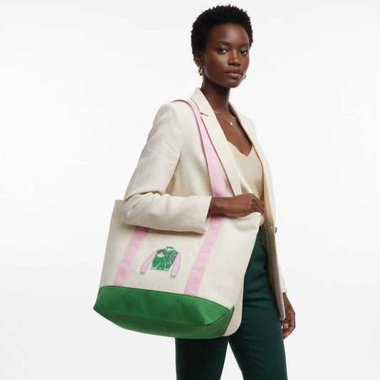 AKA Sorority Large Canvas Tote Bag Reusable Merch: Color: Pink and Green