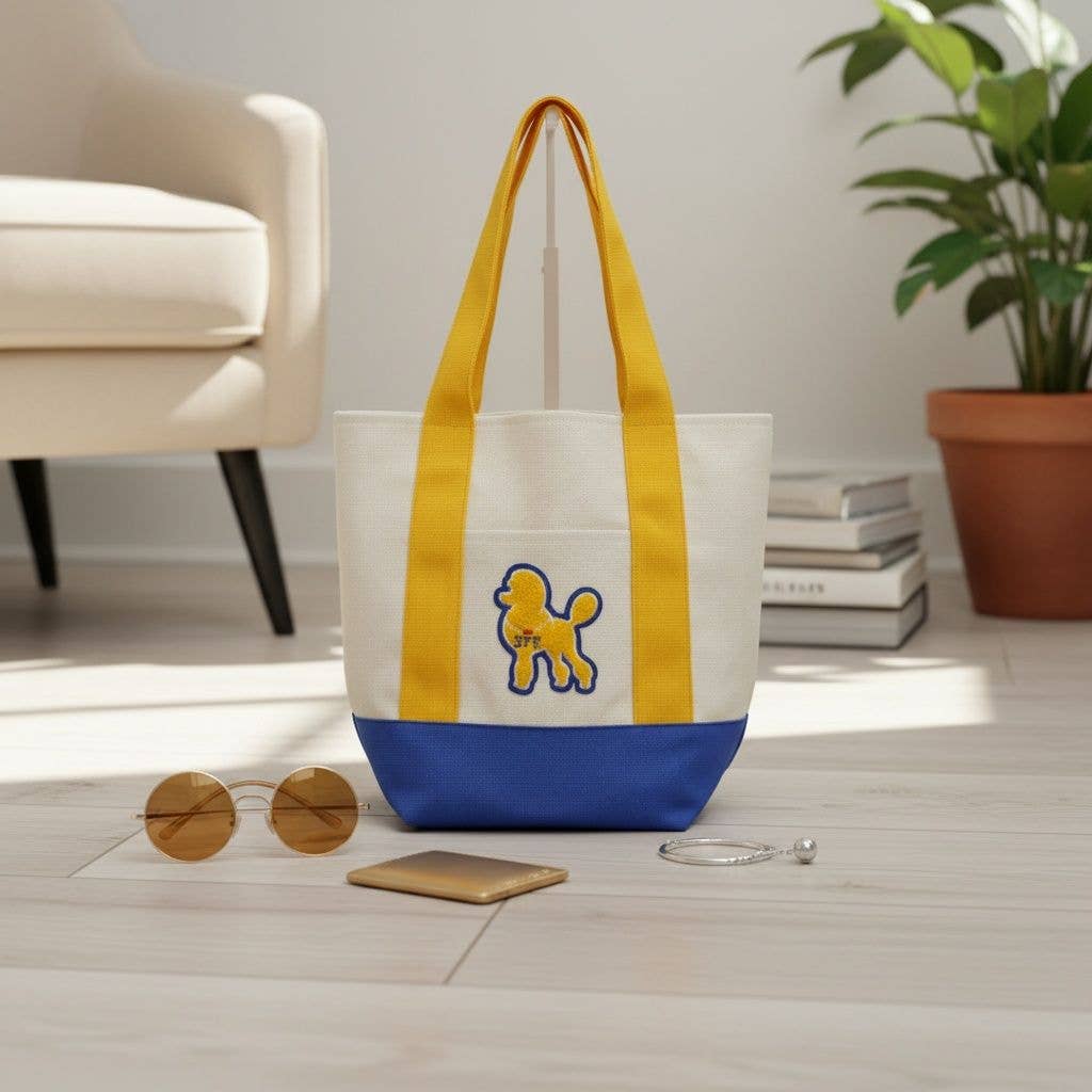 SGRHO Mini Canvas Tote Bag Poodle Embroider Merch: Color: Gold and Blue
