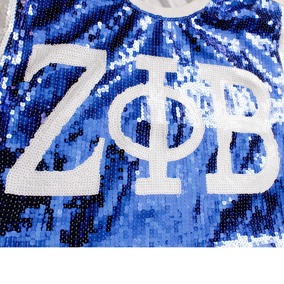 ZPB Sorority Blue and White Sequin Jersey Shirt: Blue and White