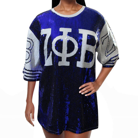 ZPB Sorority Blue and White Sequin Jersey Shirt: Blue and White