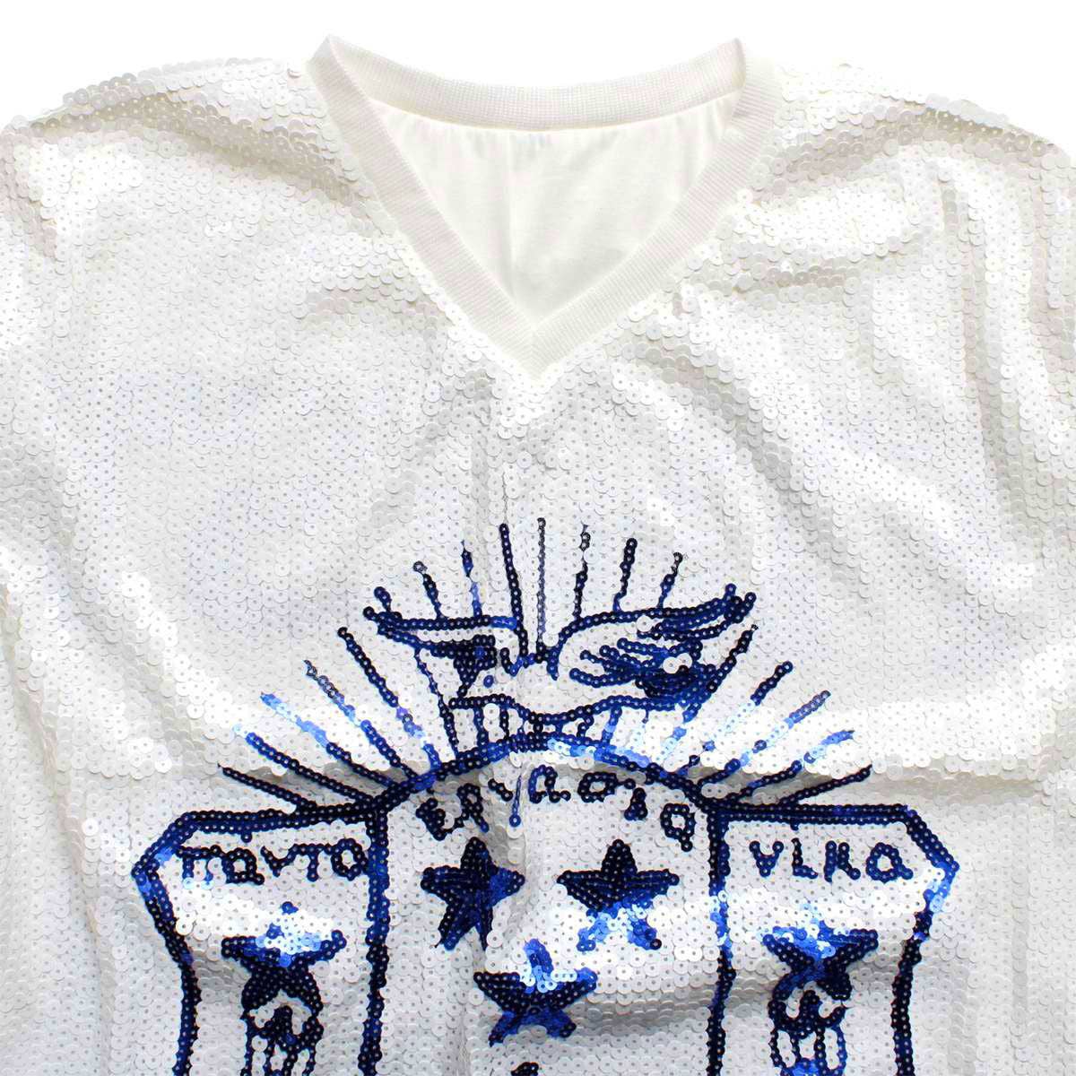 ZPB Sorority White Sequin Jersey Shirt for Women: Blue and Whit