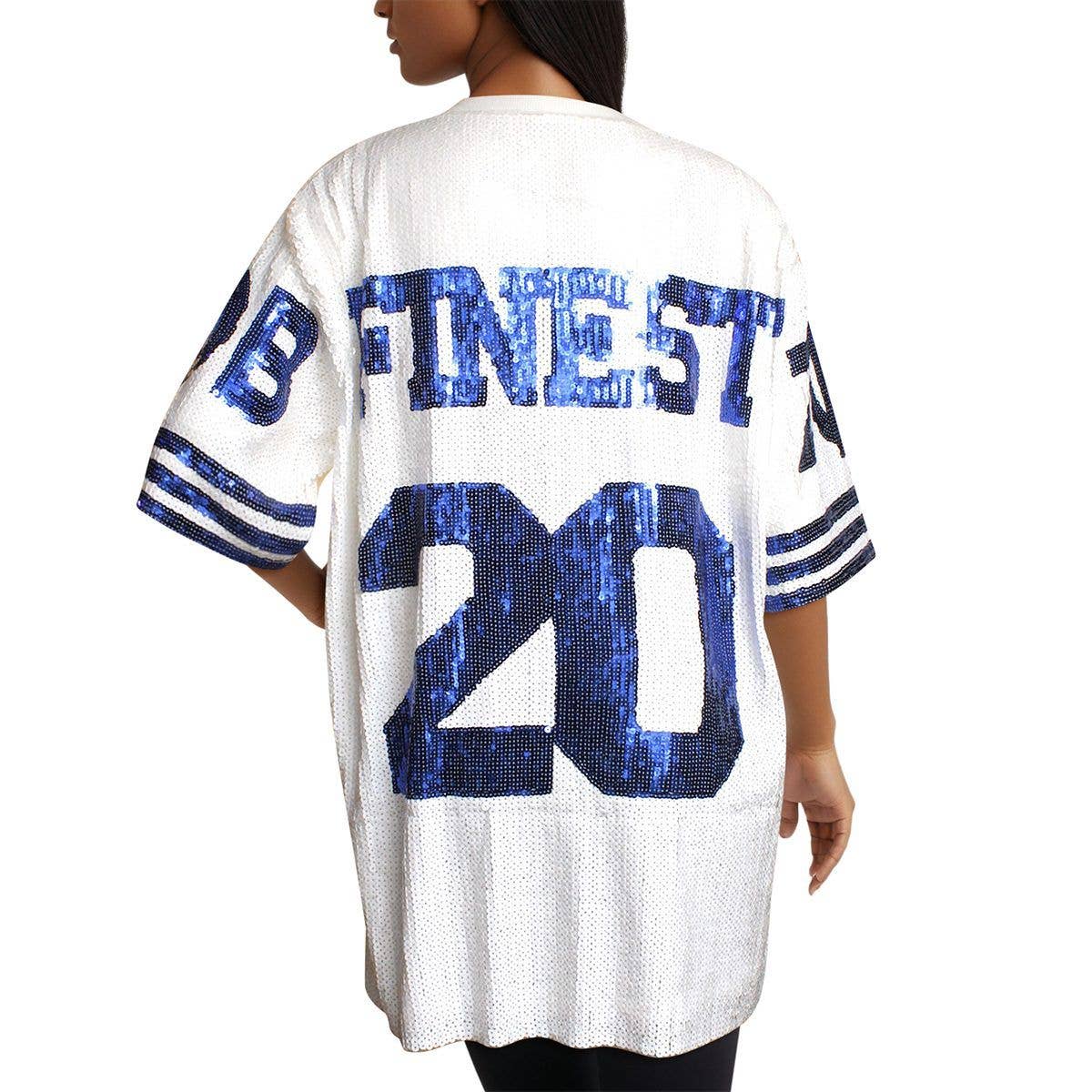 ZPB Sorority White Sequin Jersey Shirt for Women: Blue and Whit