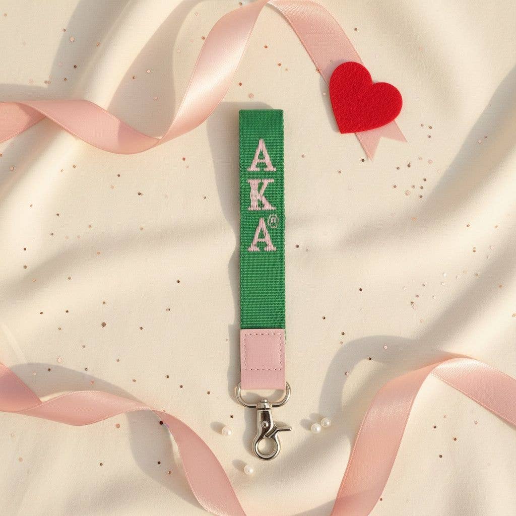AKA Green Canvas Embroidered Wristlet Strap Clip: Color: Green
