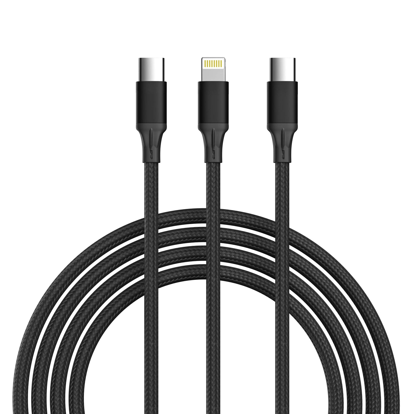 3-in-1 Cable For IPhone/Ipad & Android Devices - Retail Pack: Black