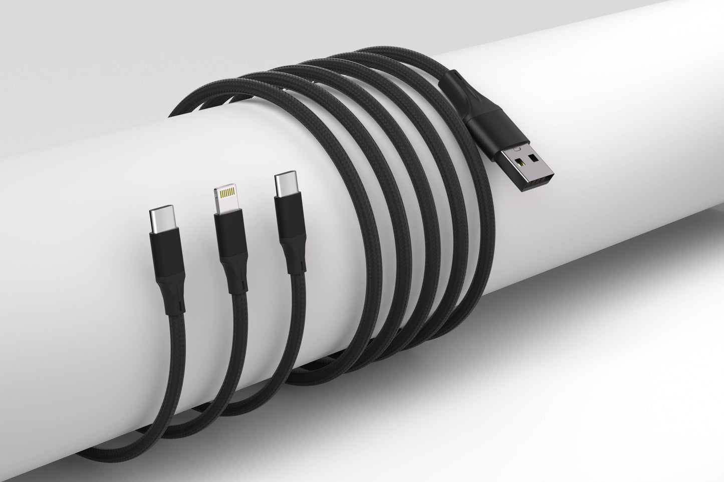 3-in-1 Cable For IPhone/Ipad & Android Devices - Retail Pack: Black