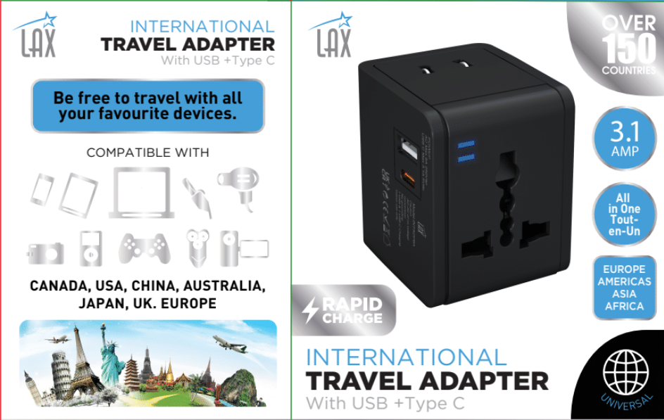 Travel Adapter with 1x USB-C 3.1A 5V and 1 USB - Retail Pack