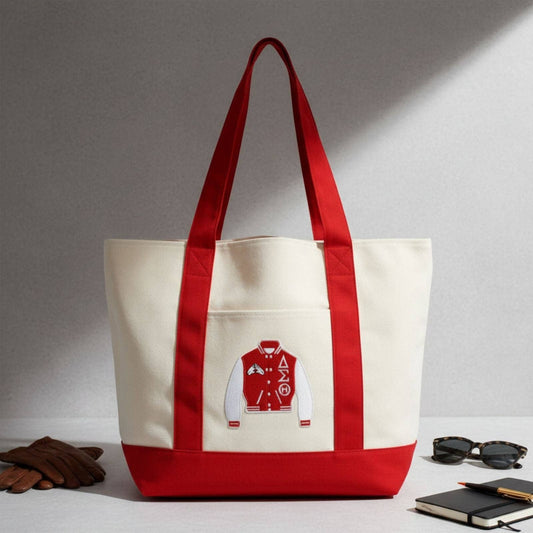 DST Sorority Large Canvas Tote Bag Reusable Merch: Color: Red