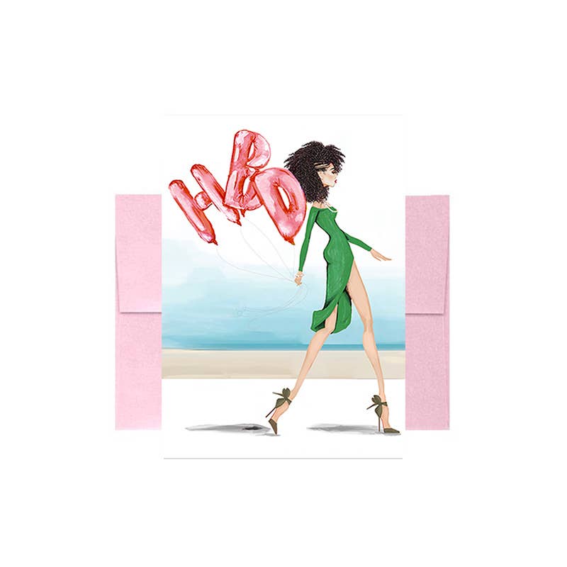 Pink & Green HBD Balloons Greeting Card