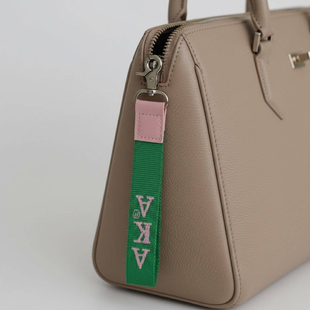 AKA Green Canvas Embroidered Wristlet Strap Clip: Color: Green