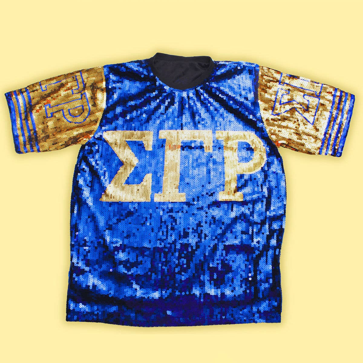 SGRHO Sorority Blue and Gold Sequin Jersey Shirt: Gold and Blue