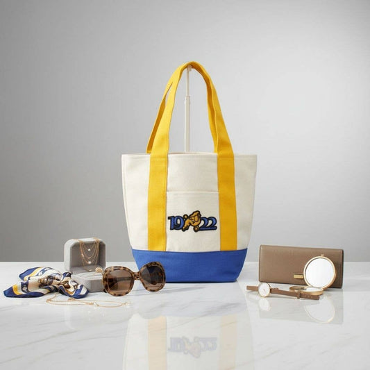 SGRHO Mini Canvas Tote Bag Poodle Embroider Merch: Color: Gold and Blue