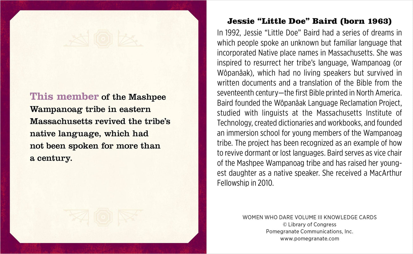 Women Who Dare, Vol. III Knowledge Cards