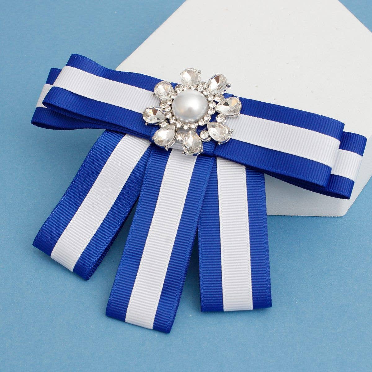 ZPB Sorority Blue White Bow Tie Style Brooch: Blue and White