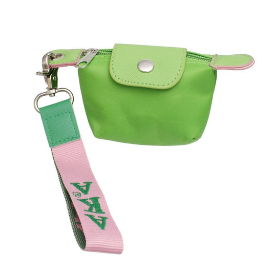 AKA Sorority Green Nylon Wristlet Strap Mini Pouch: Color: Green