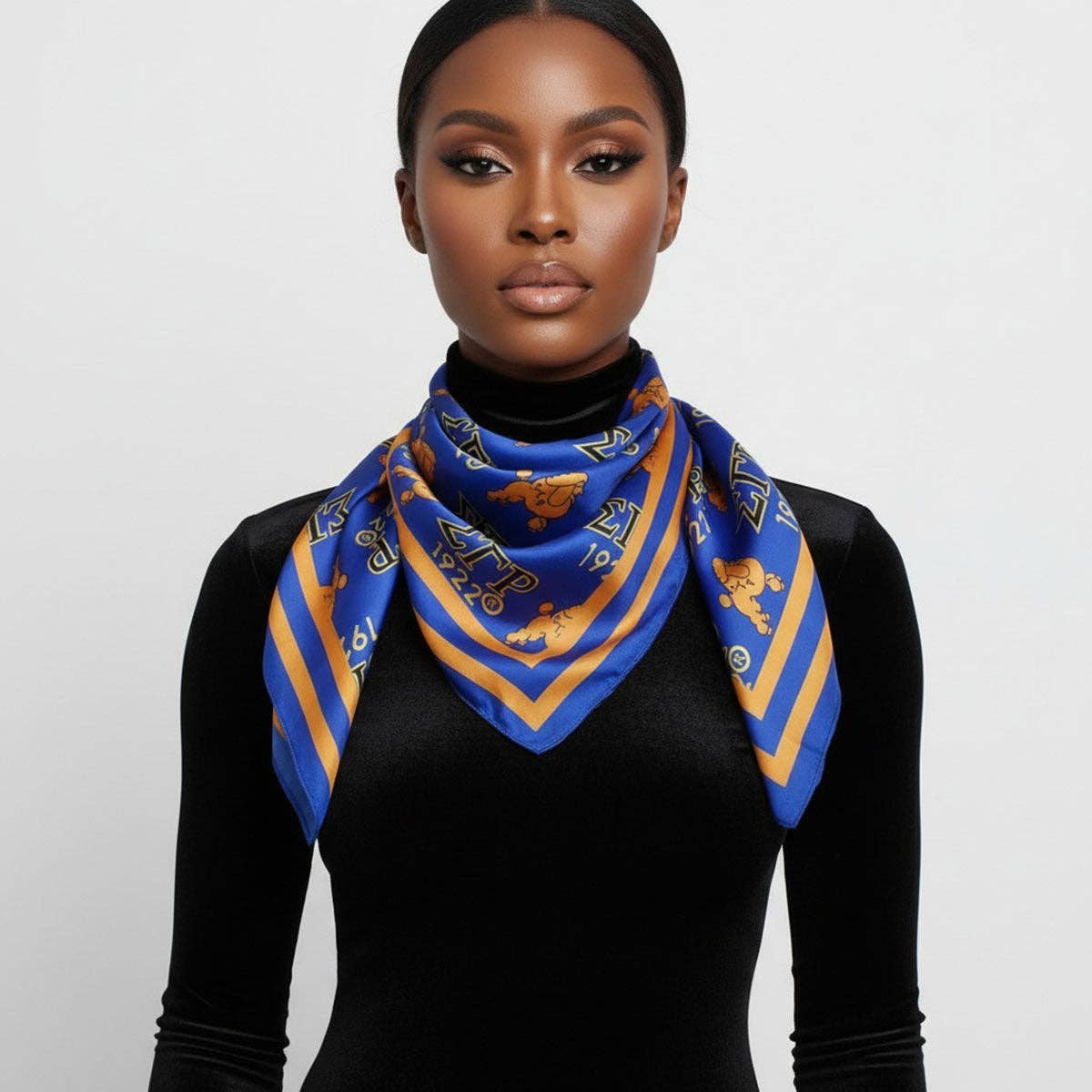 SGRHO Dark Blue and Yellow Poodle Square Scarf: Color: Blue