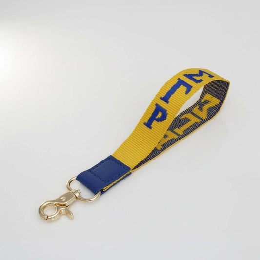 SGRHO Yellow Canvas Embroidered Wristlet Strap Clip: Color: Gold and Blue