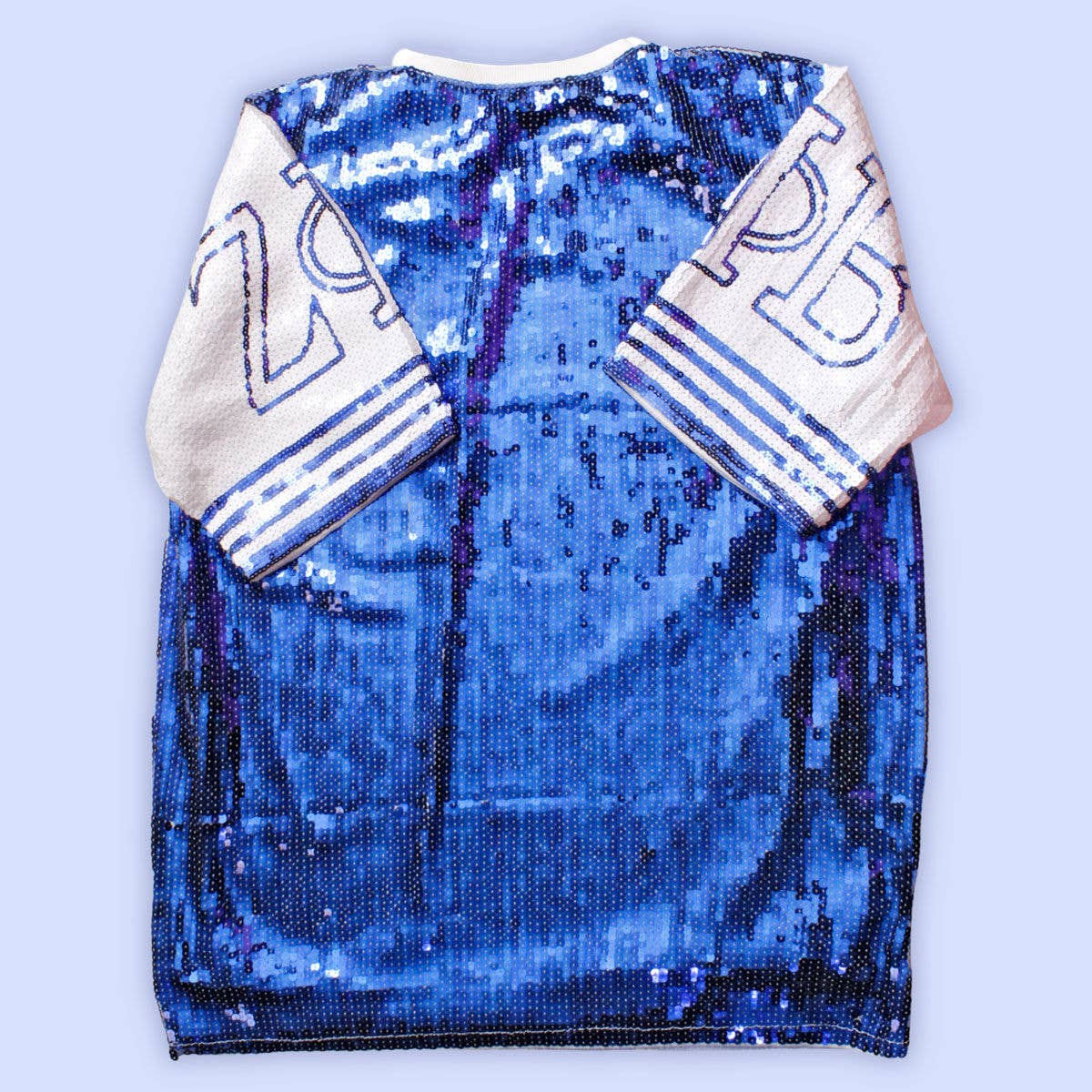 ZPB Sorority Blue and White Sequin Jersey Shirt: Blue and White