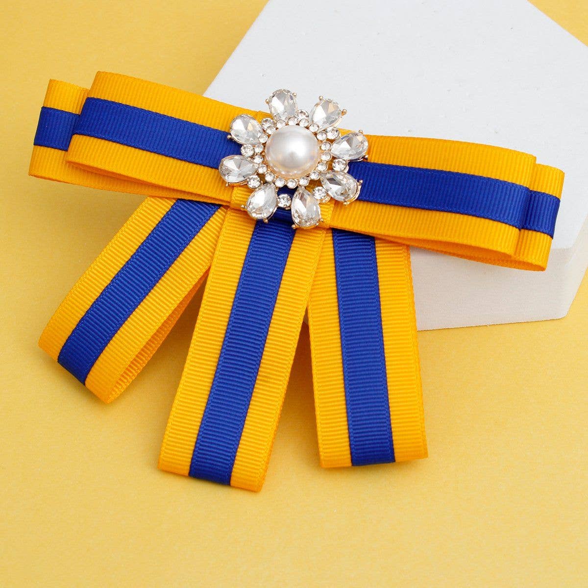 SGRHO Sorority Blue Gold Bow Tie Style Brooch: Gold