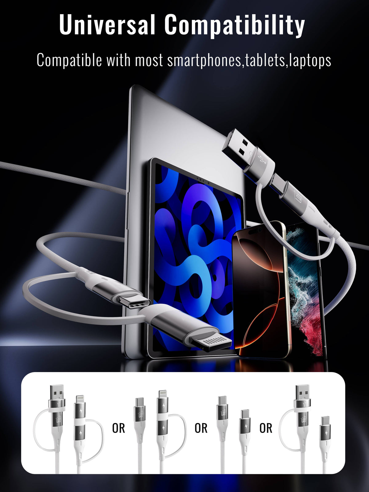 USB PD 20W Wall Charger + 6ft 4-in-1 Linear Cable- Retail