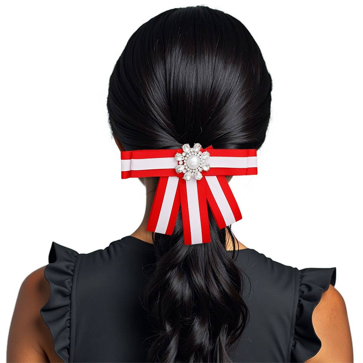 DST Sorority Red White Bow Tie Style Brooch: Red and White