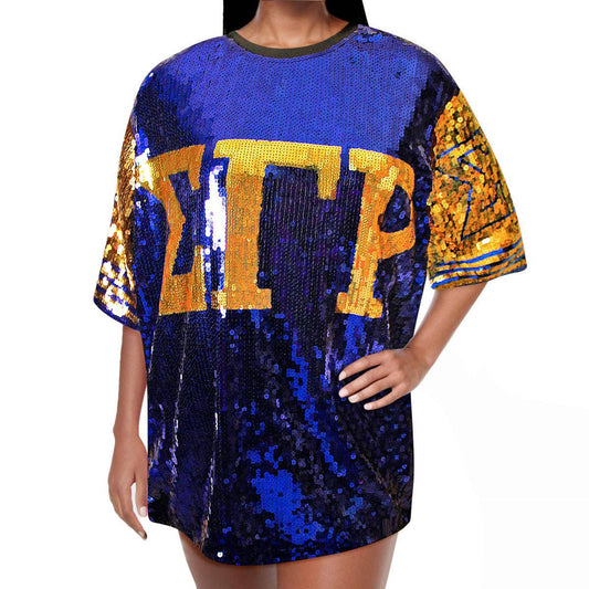 SGRHO Sorority Blue and Gold Sequin Jersey Shirt: Gold and Blue