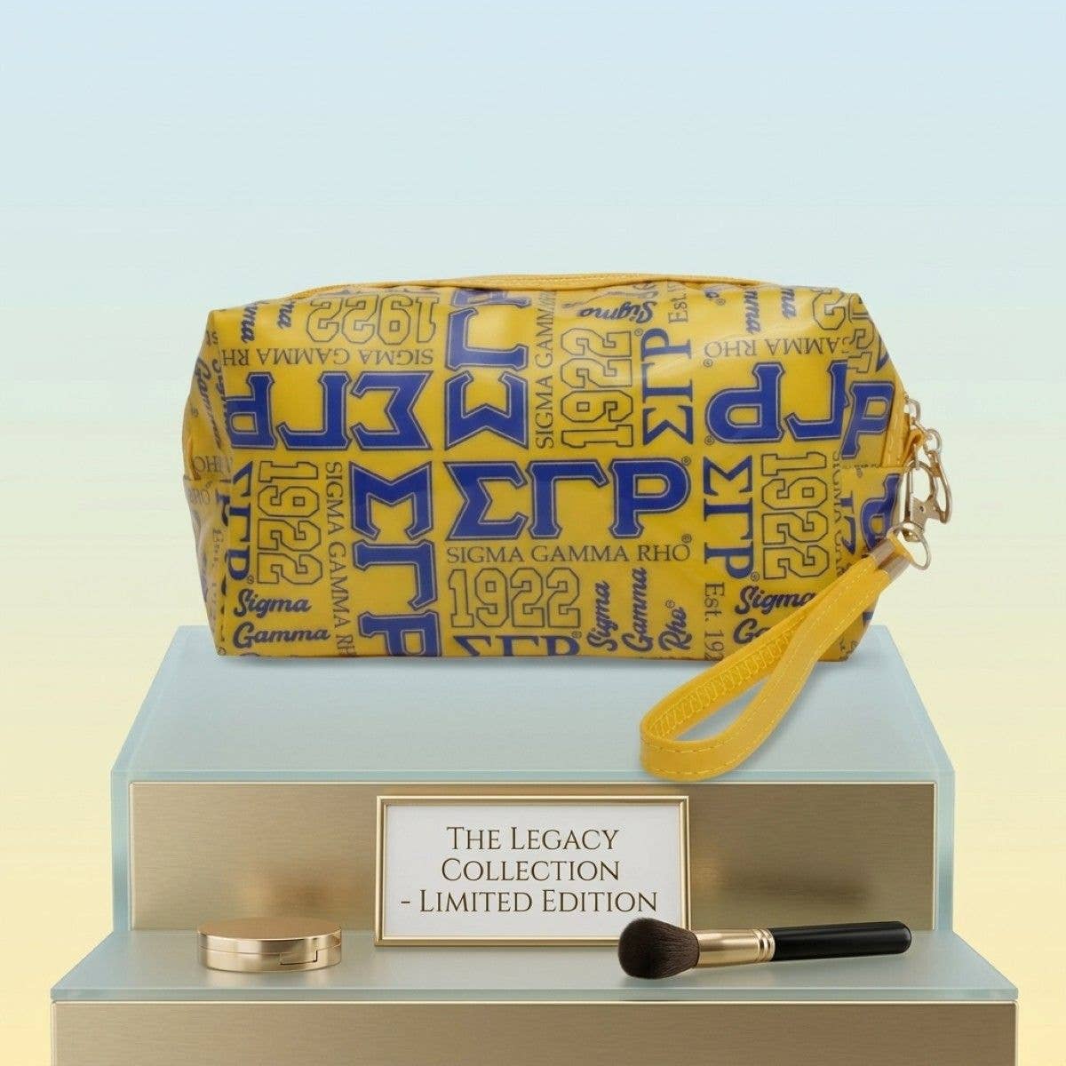 SGRHO Yellow and Blue Graphic Print Makeup Pouch: Color: Gold and Blue