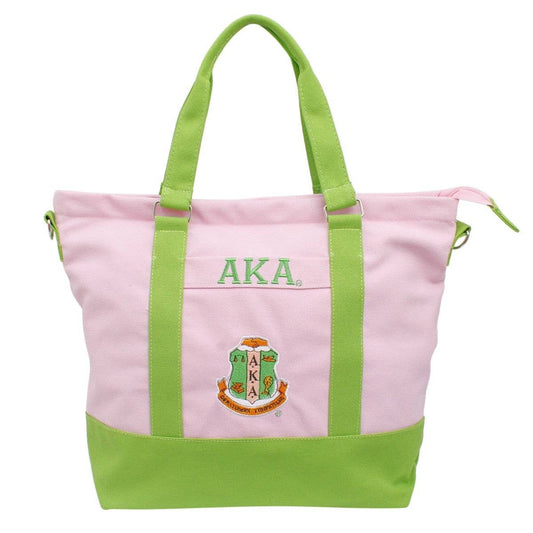 AKA Sorority Thick Pink Canvas Embroidered Tote: Pink /