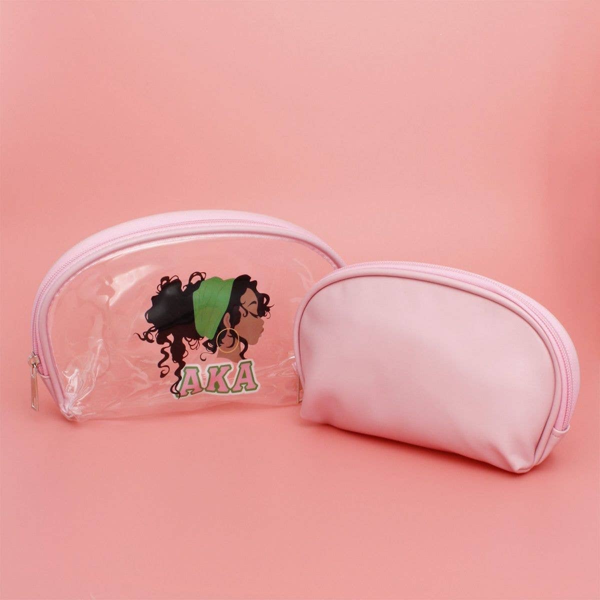 AKA Sorority Pink Cosmetic Pouch Set: Pink and Green
